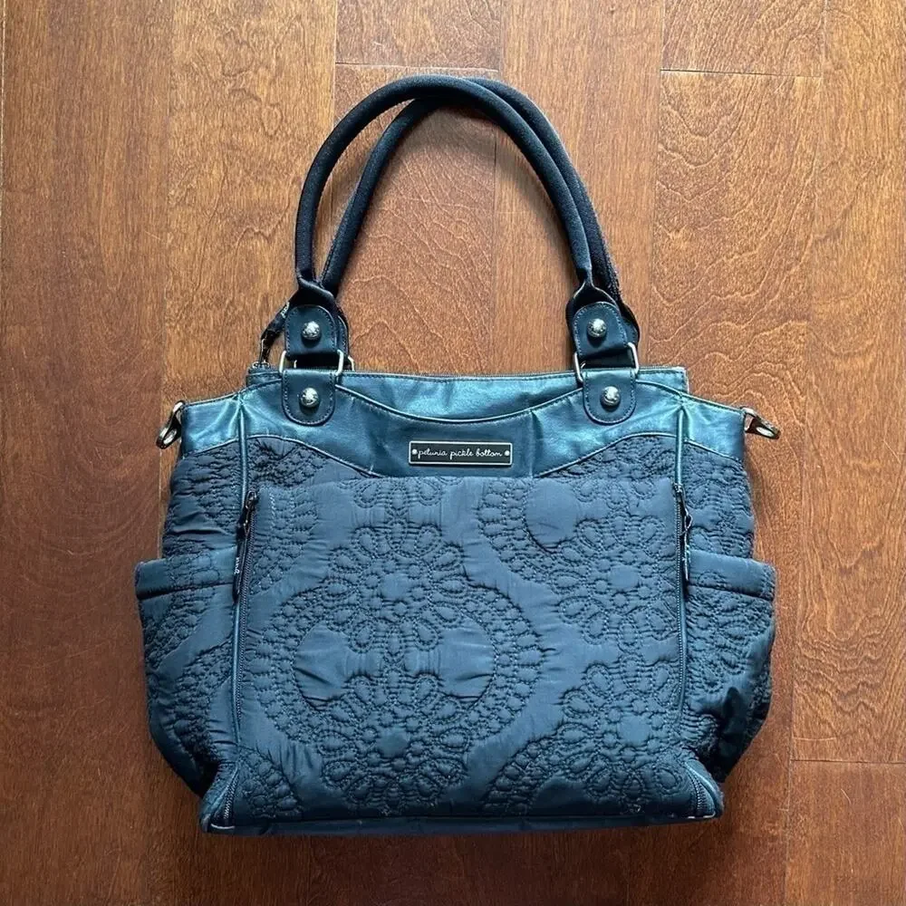 Petunia Pickle Bottom Black Quilted Diaper Bag, Shoulder Bag/Crossbody